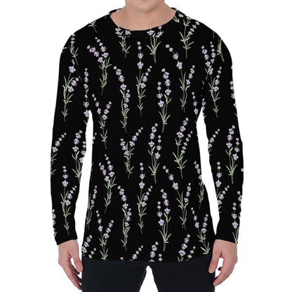 Lavender Flowers Pattern Print Men's Long Sleeve T-Shirt