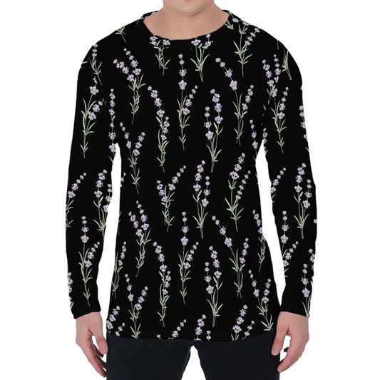 Lavender Flowers Pattern Print Men's Long Sleeve T-Shirt