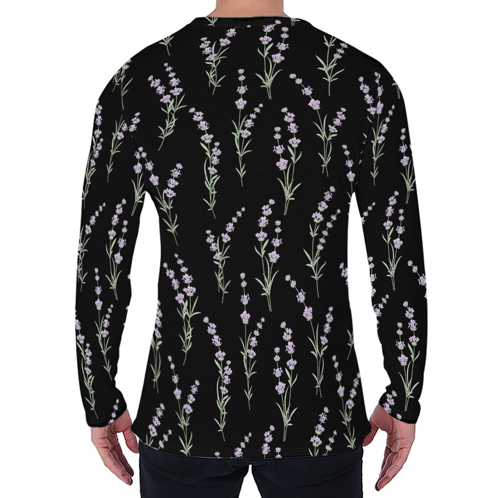 Lavender Flowers Pattern Print Men's Long Sleeve T-Shirt