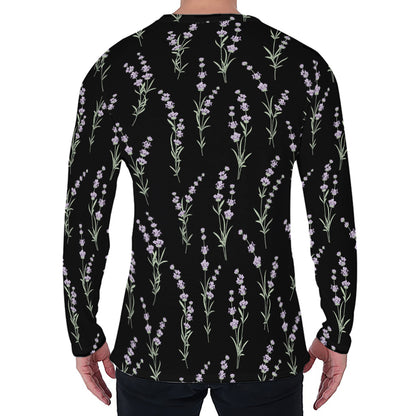 Lavender Flowers Pattern Print Men's Long Sleeve T-Shirt