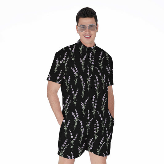 Lavender Flowers Pattern Print Men's Rompers