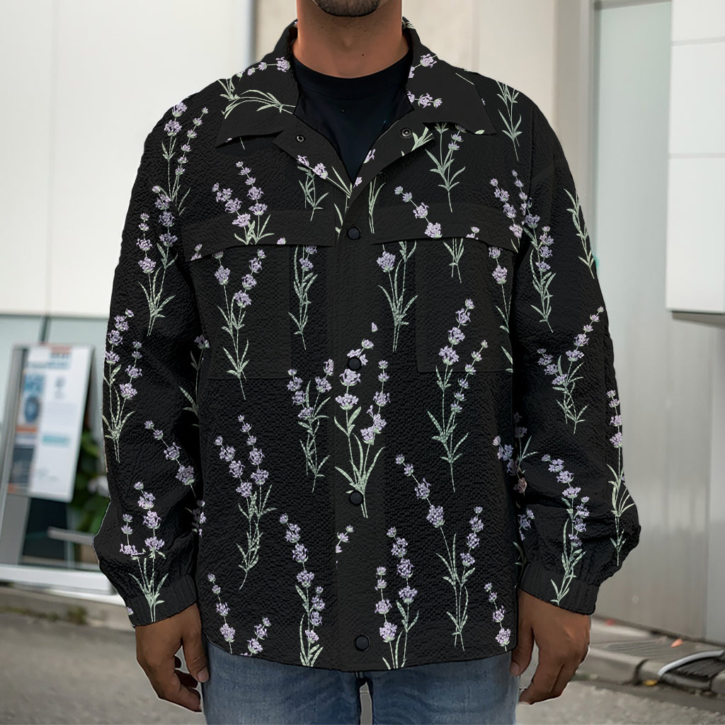 Lavender Flowers Pattern Print Men's Shirt Jacket