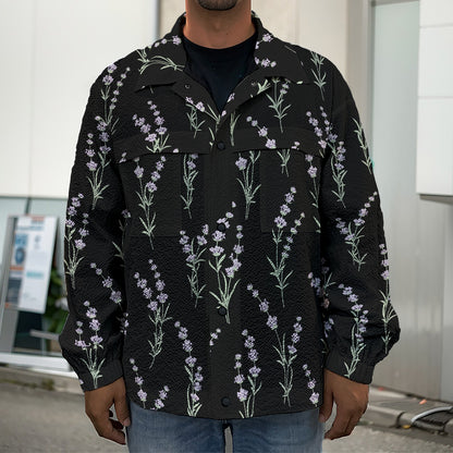 Lavender Flowers Pattern Print Men's Shirt Jacket