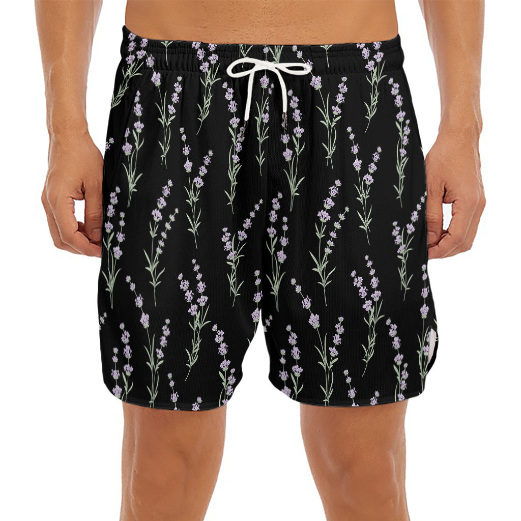 Lavender Flowers Pattern Print Men's Split Running Shorts
