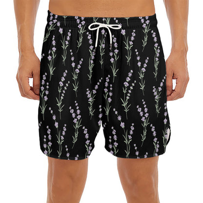 Lavender Flowers Pattern Print Men's Split Running Shorts