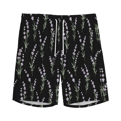 Lavender Flowers Pattern Print Men's Sports Shorts