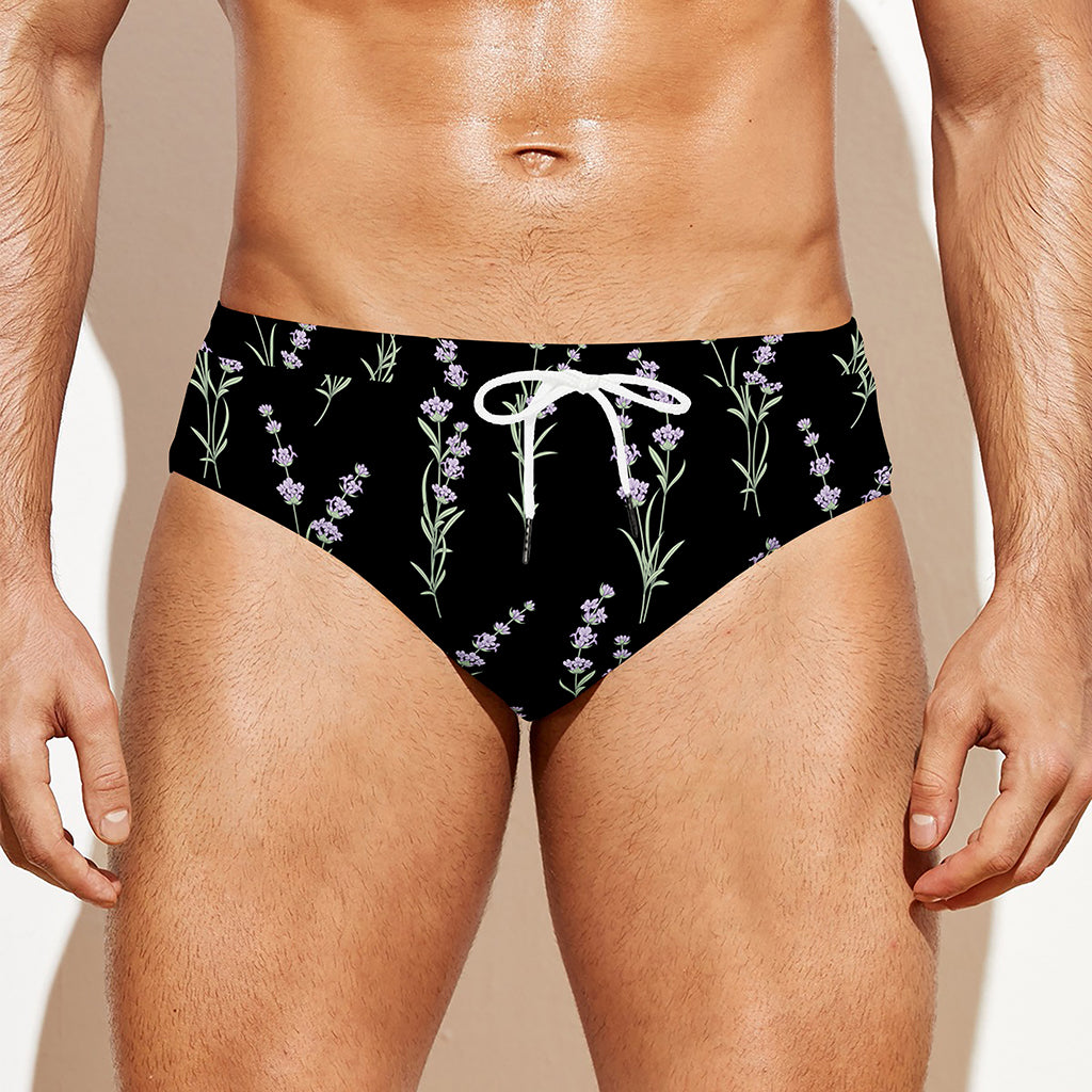 Lavender Flowers Pattern Print Men's Swim Briefs