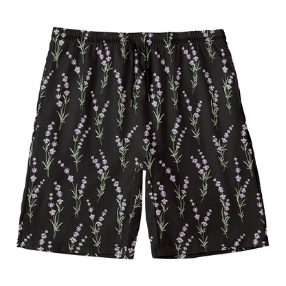 Lavender Flowers Pattern Print Men's Swim Trunks