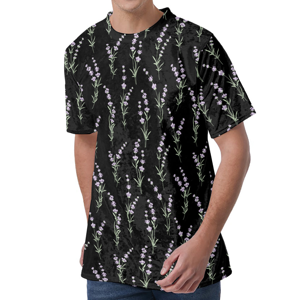 Lavender Flowers Pattern Print Men's Velvet T-Shirt