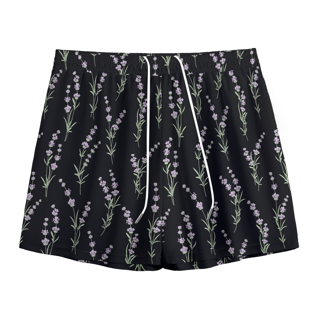 Lavender Flowers Pattern Print Mesh Shorts