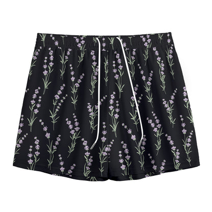 Lavender Flowers Pattern Print Mesh Shorts