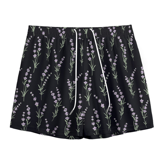 Lavender Flowers Pattern Print Mesh Shorts