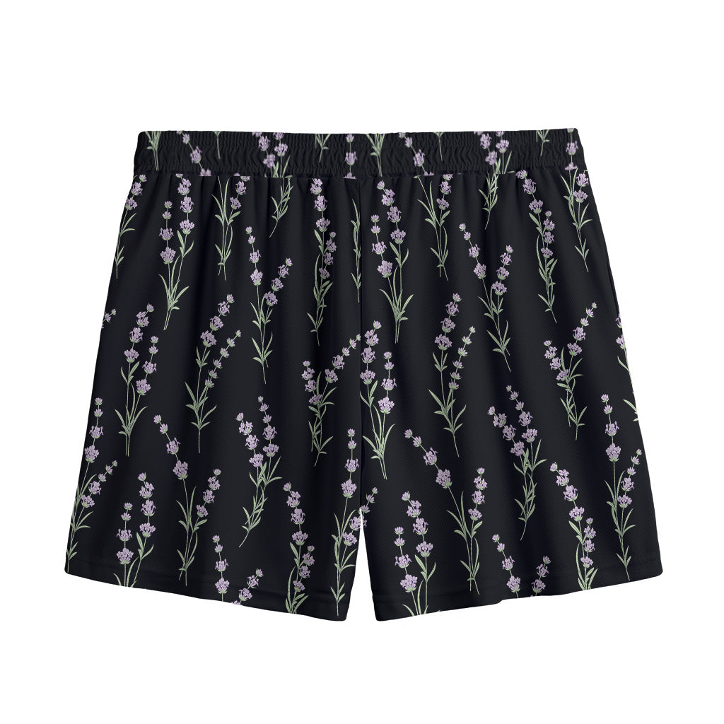 Lavender Flowers Pattern Print Mesh Shorts