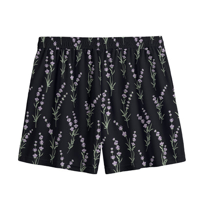Lavender Flowers Pattern Print Mesh Shorts