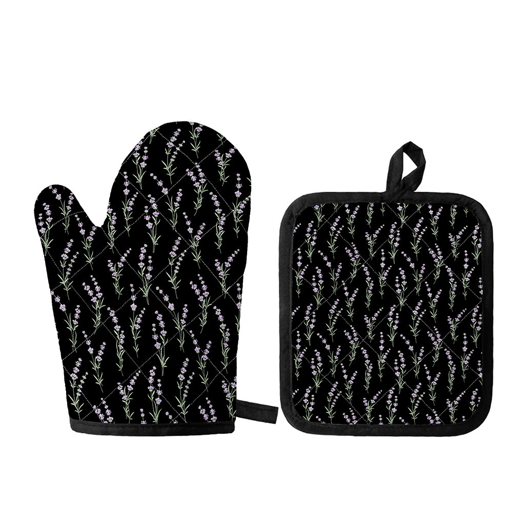 Lavender Flowers Pattern Print Oven Mitt And Pot Holder Set