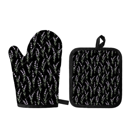 Lavender Flowers Pattern Print Oven Mitt And Pot Holder Set