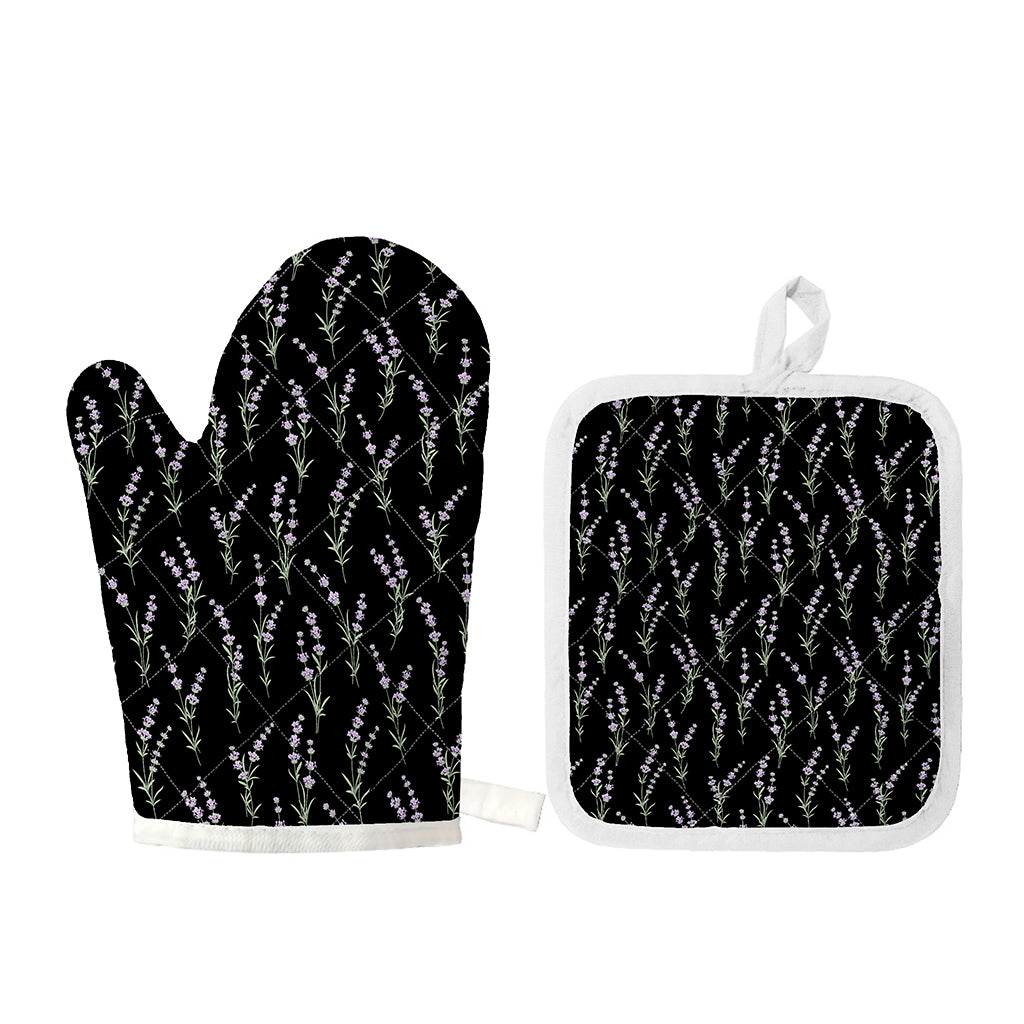 Lavender Flowers Pattern Print Oven Mitt And Pot Holder Set