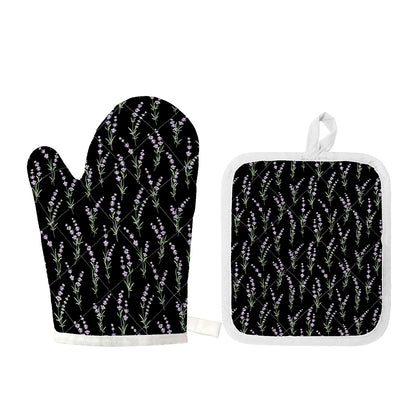 Lavender Flowers Pattern Print Oven Mitt And Pot Holder Set
