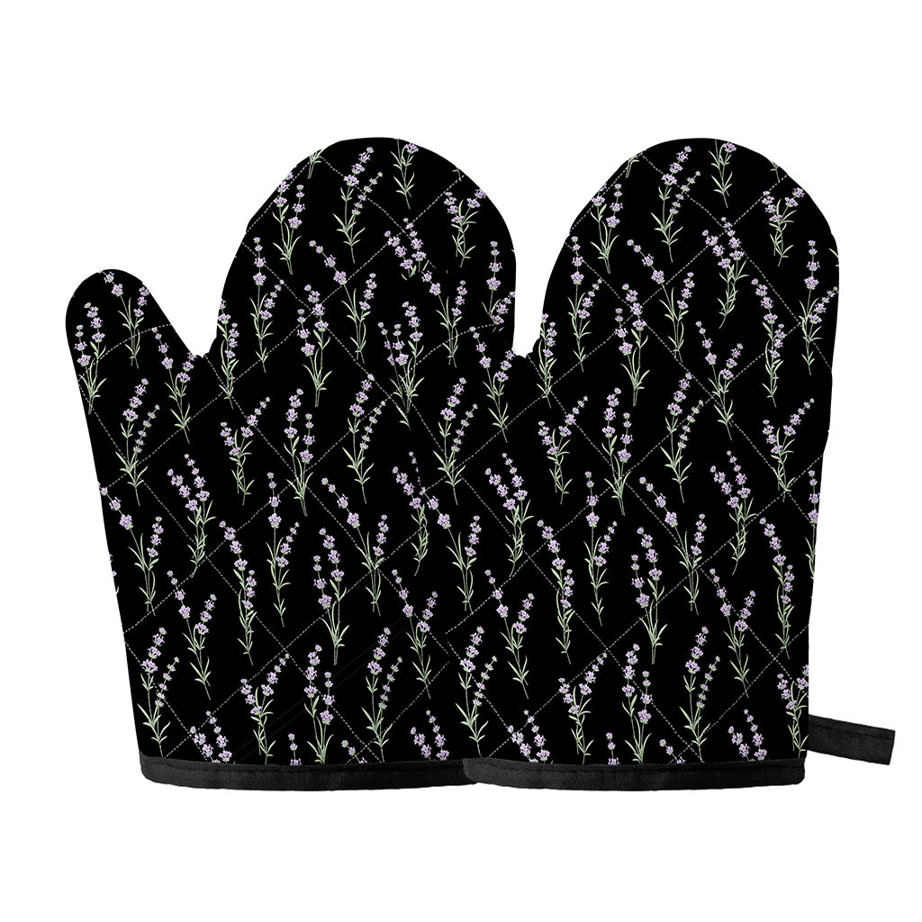 Lavender Flowers Pattern Print Oven Mitts