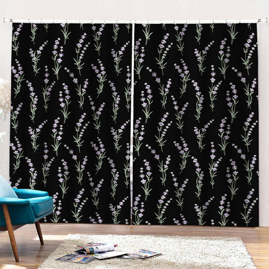 Lavender Flowers Pattern Print Pencil Pleat Curtains