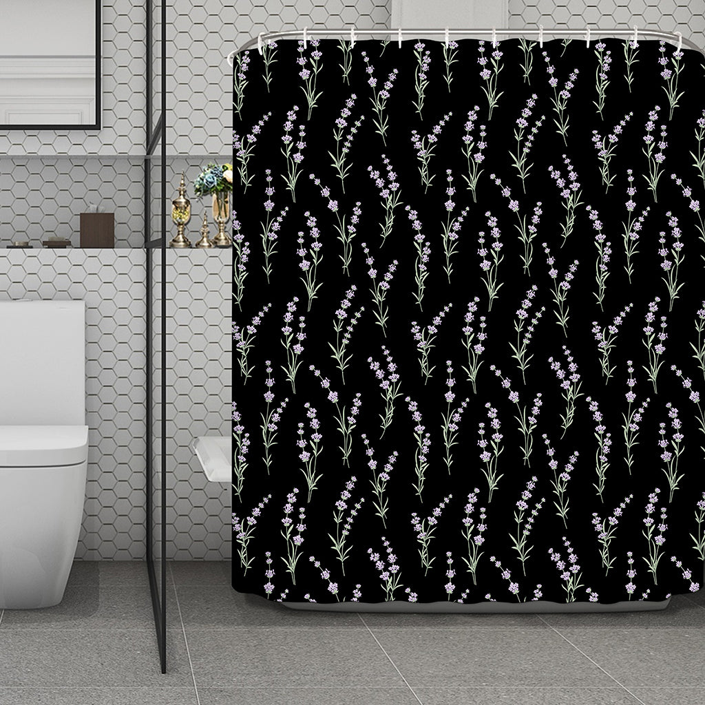 Lavender Flowers Pattern Print Polyester Shower Curtain