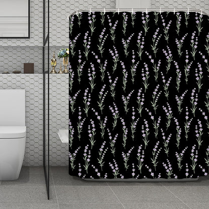 Lavender Flowers Pattern Print Polyester Shower Curtain