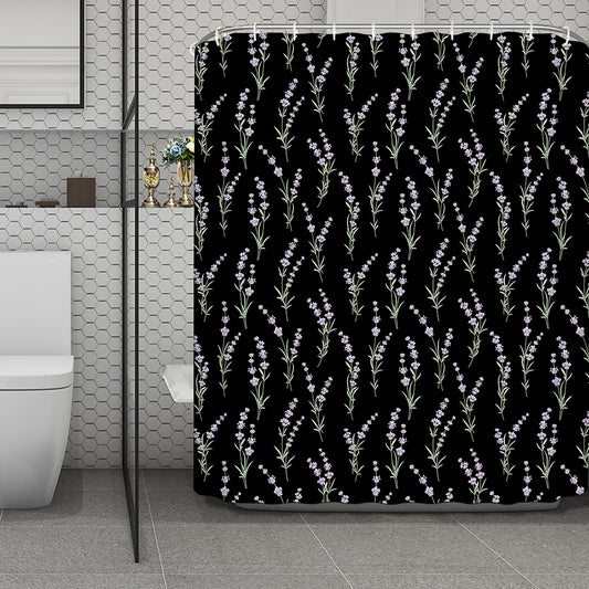 Lavender Flowers Pattern Print Polyester Shower Curtain