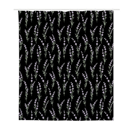 Lavender Flowers Pattern Print Polyester Shower Curtain