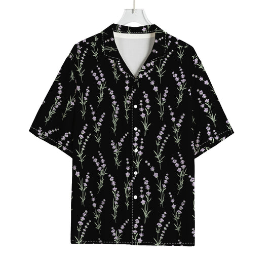 Lavender Flowers Pattern Print Rayon Hawaiian Shirt