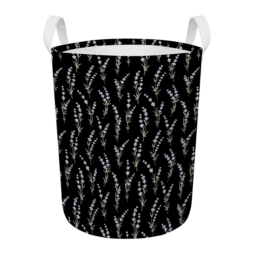 Lavender Flowers Pattern Print Round Laundry Basket