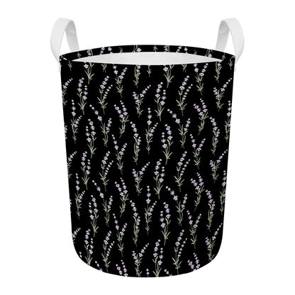 Lavender Flowers Pattern Print Round Laundry Basket