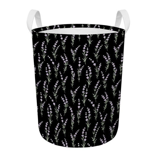 Lavender Flowers Pattern Print Round Laundry Basket