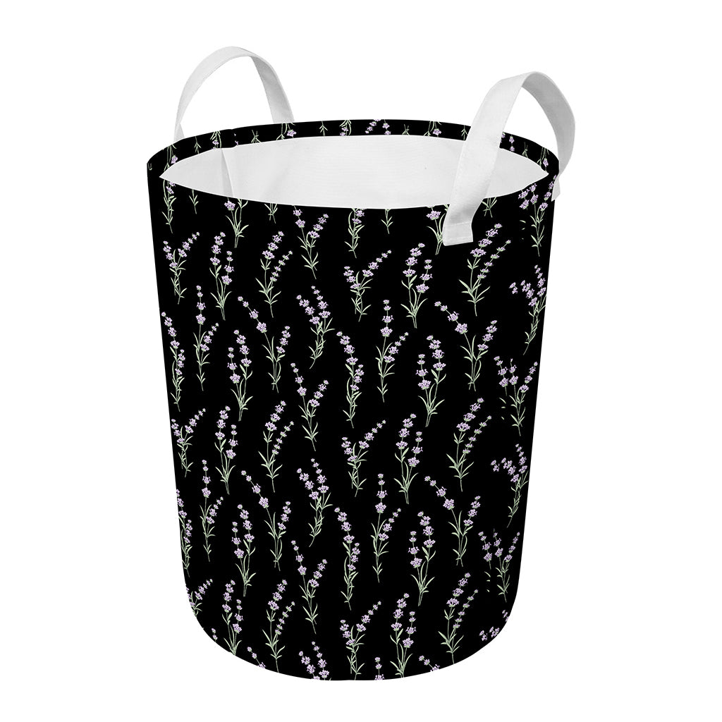 Lavender Flowers Pattern Print Round Laundry Basket