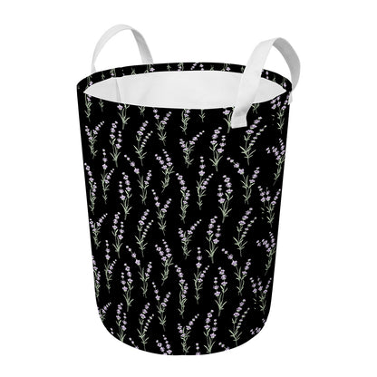 Lavender Flowers Pattern Print Round Laundry Basket