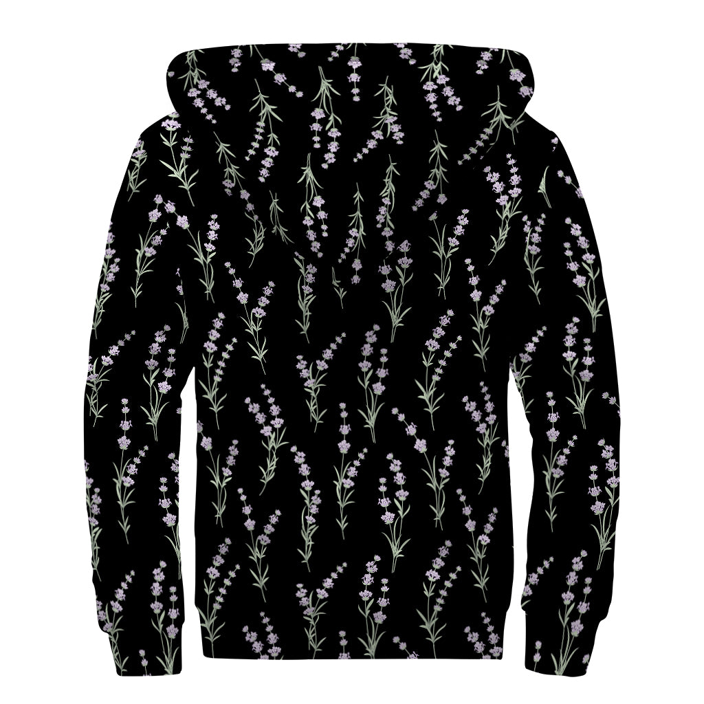 Lavender Flowers Pattern Print Sherpa Lined Zip Up Hoodie