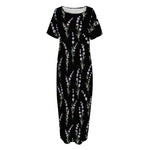 Lavender Flowers Pattern Print Short Sleeve Long Nightdress
