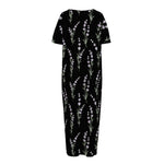 Lavender Flowers Pattern Print Short Sleeve Long Nightdress