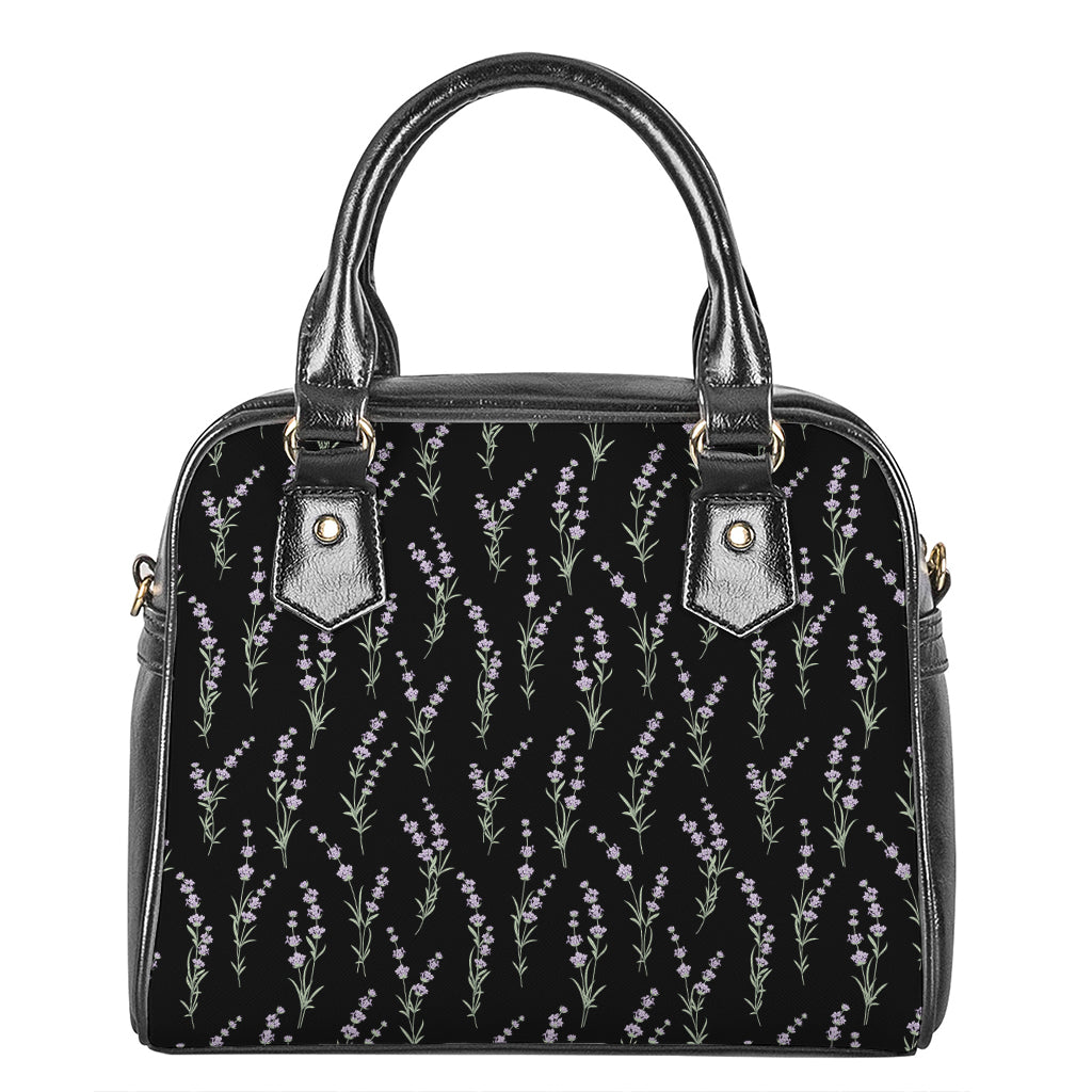 Lavender Flowers Pattern Print Shoulder Handbag