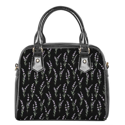 Lavender Flowers Pattern Print Shoulder Handbag