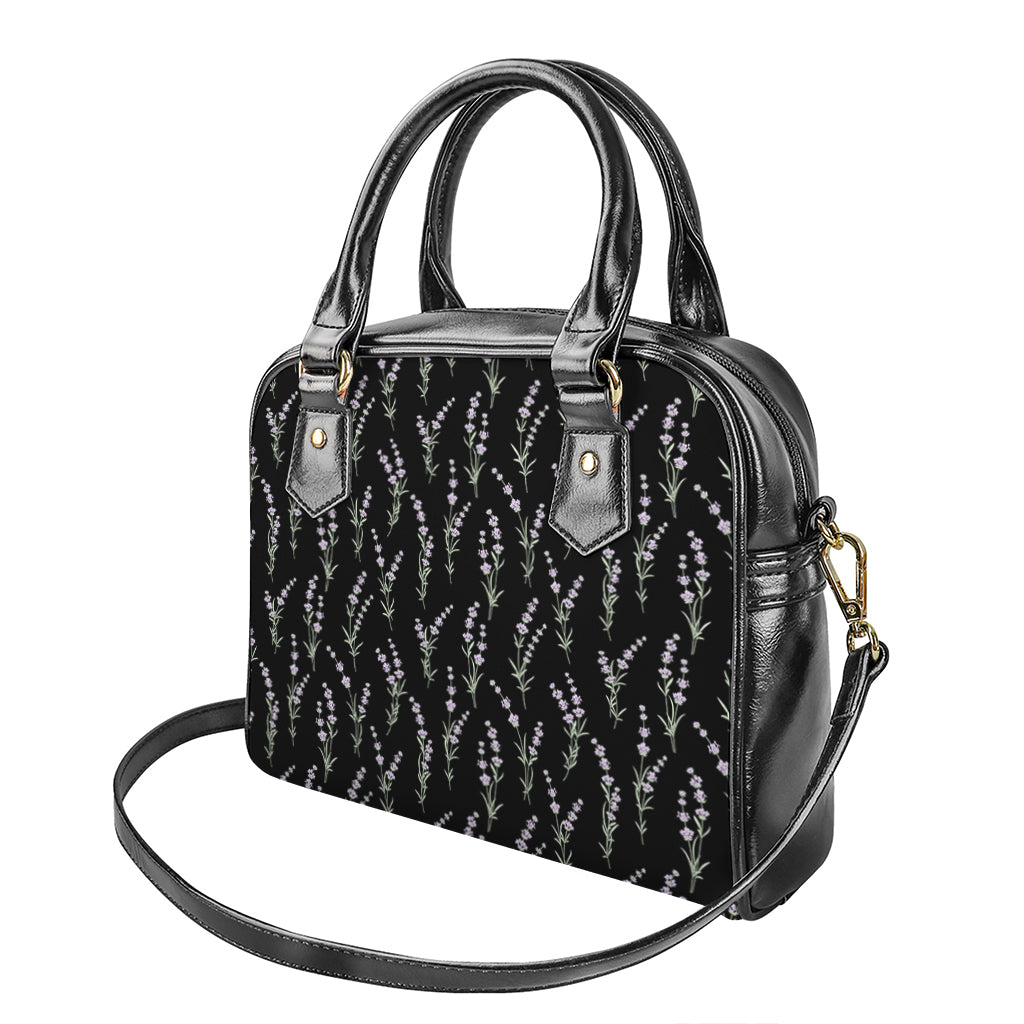 Lavender Flowers Pattern Print Shoulder Handbag