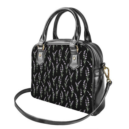 Lavender Flowers Pattern Print Shoulder Handbag