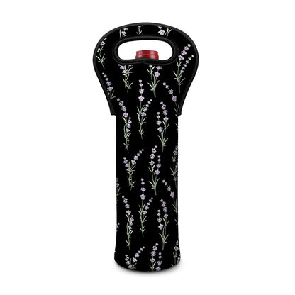 Lavender Flowers Pattern Print Single Neoprene Wine Tote