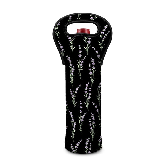 Lavender Flowers Pattern Print Single Neoprene Wine Tote