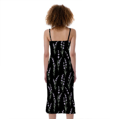 Lavender Flowers Pattern Print Slim Fit Midi Cami Dress