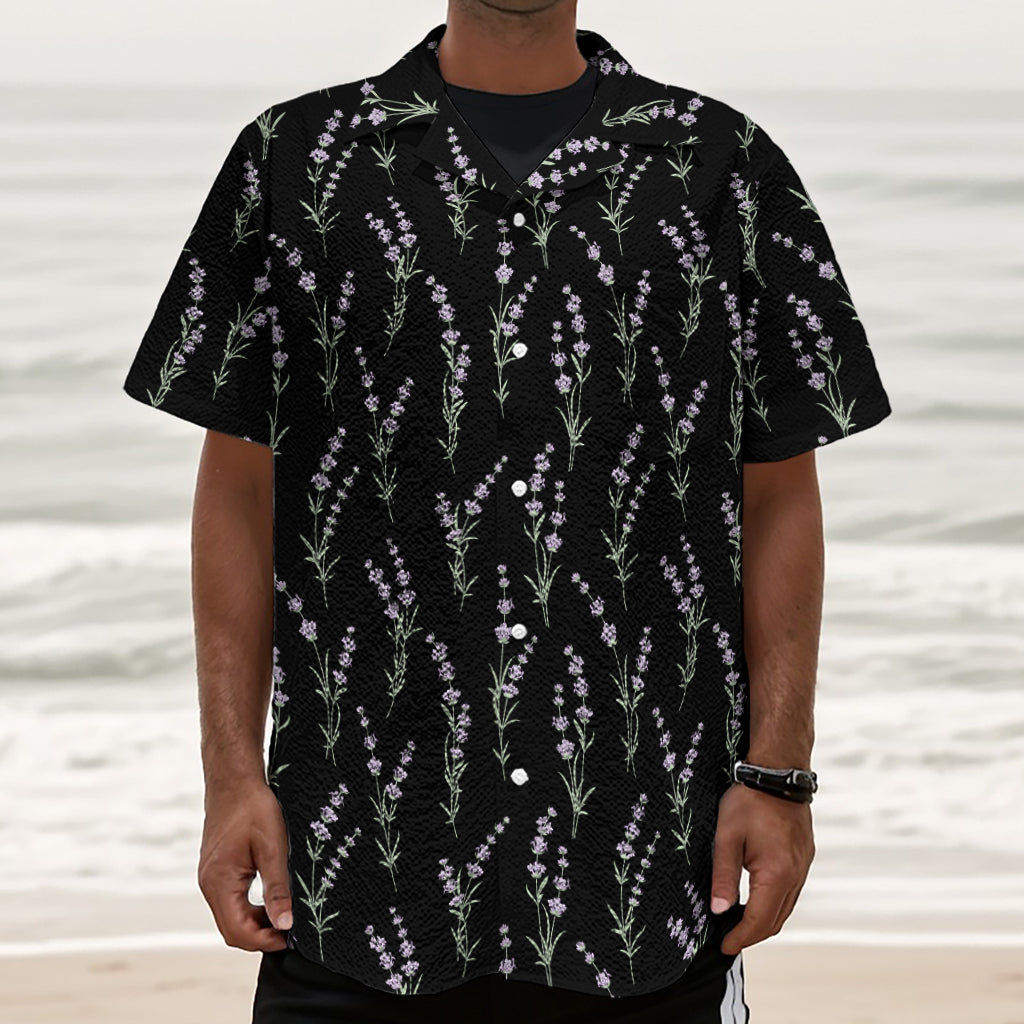 Lavender Flowers Pattern Print Textured Short Sleeve Shirt