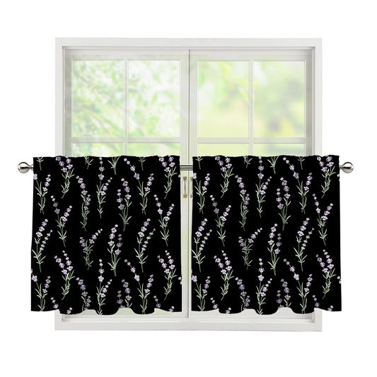 Lavender Flowers Pattern Print Tier Curtains