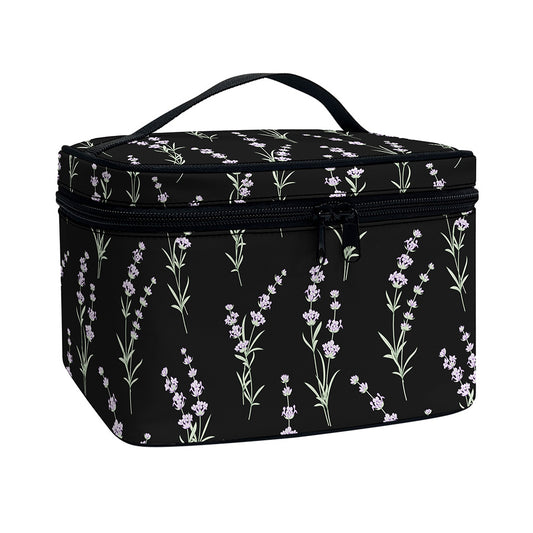 Lavender Flowers Pattern Print Travel Makeup Bag
