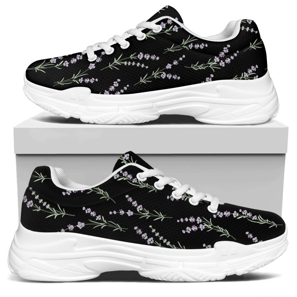 Lavender Flowers Pattern Print White Chunky Shoes