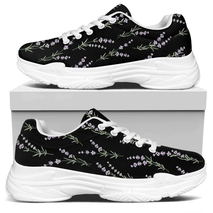 Lavender Flowers Pattern Print White Chunky Shoes