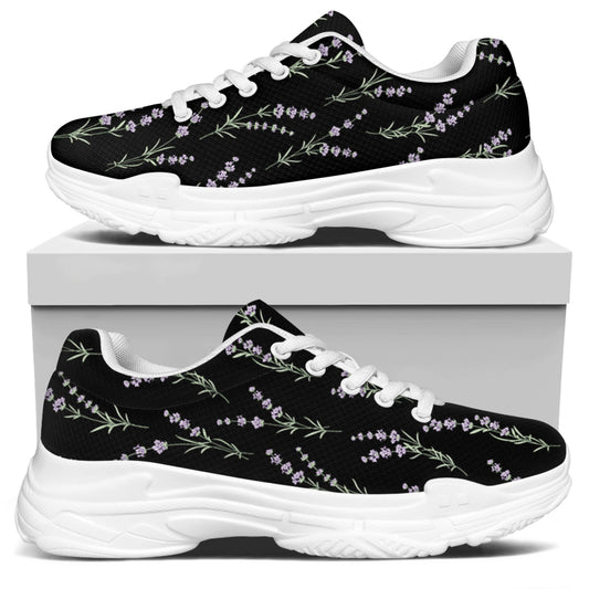 Lavender Flowers Pattern Print White Chunky Shoes